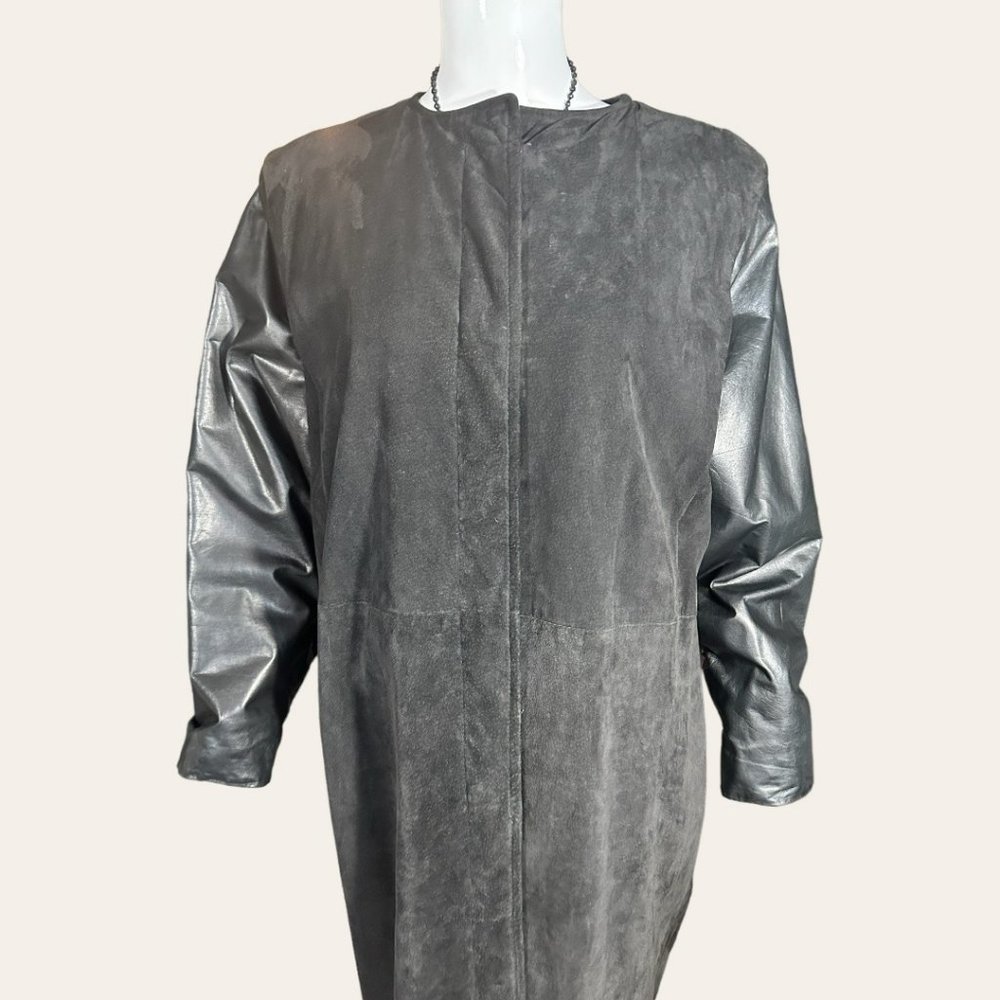 VINTAGE 80s' LOUIS-GUY GIROUX SUEDE/LEATHER/ASTRAKHAN FUR VEST & COAT (SZ 12) - Picture 3 of 16